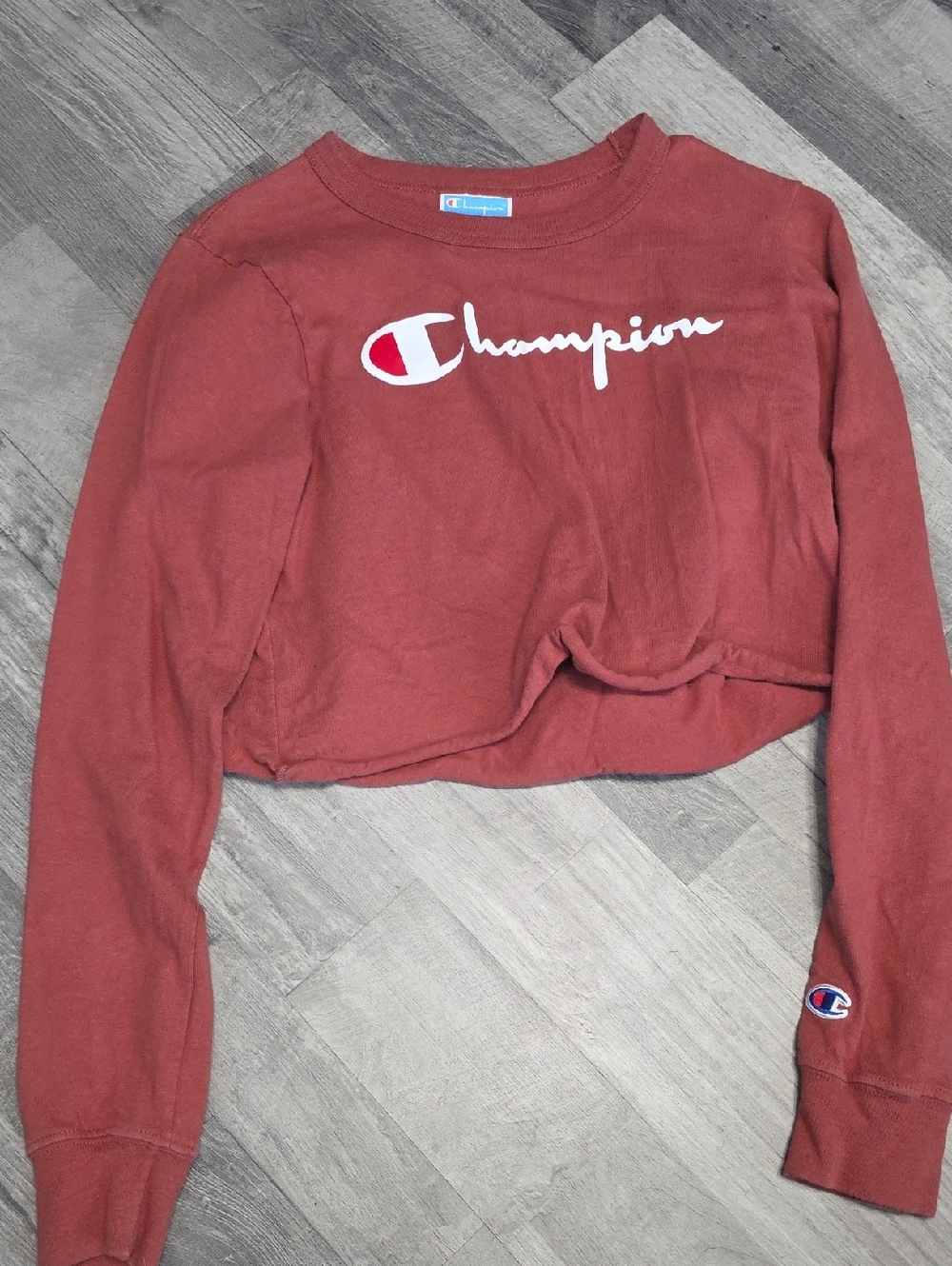 Champion • Rust Cropped Light Sweatshirt with Logo, Size XS